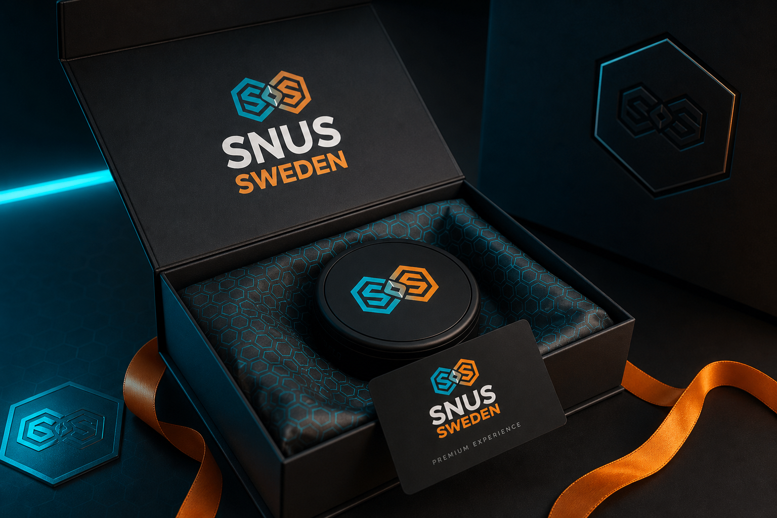 SNUS SWEDEN unboxing gift station with Dual Hex packaging